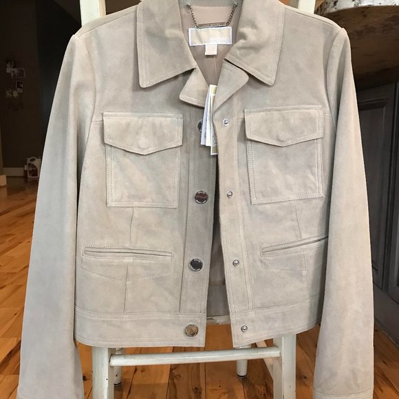MICHAEL MICHAEL KORS Suede Leather Crop Jacket Khaki color Size M - Picture 3 of 10
